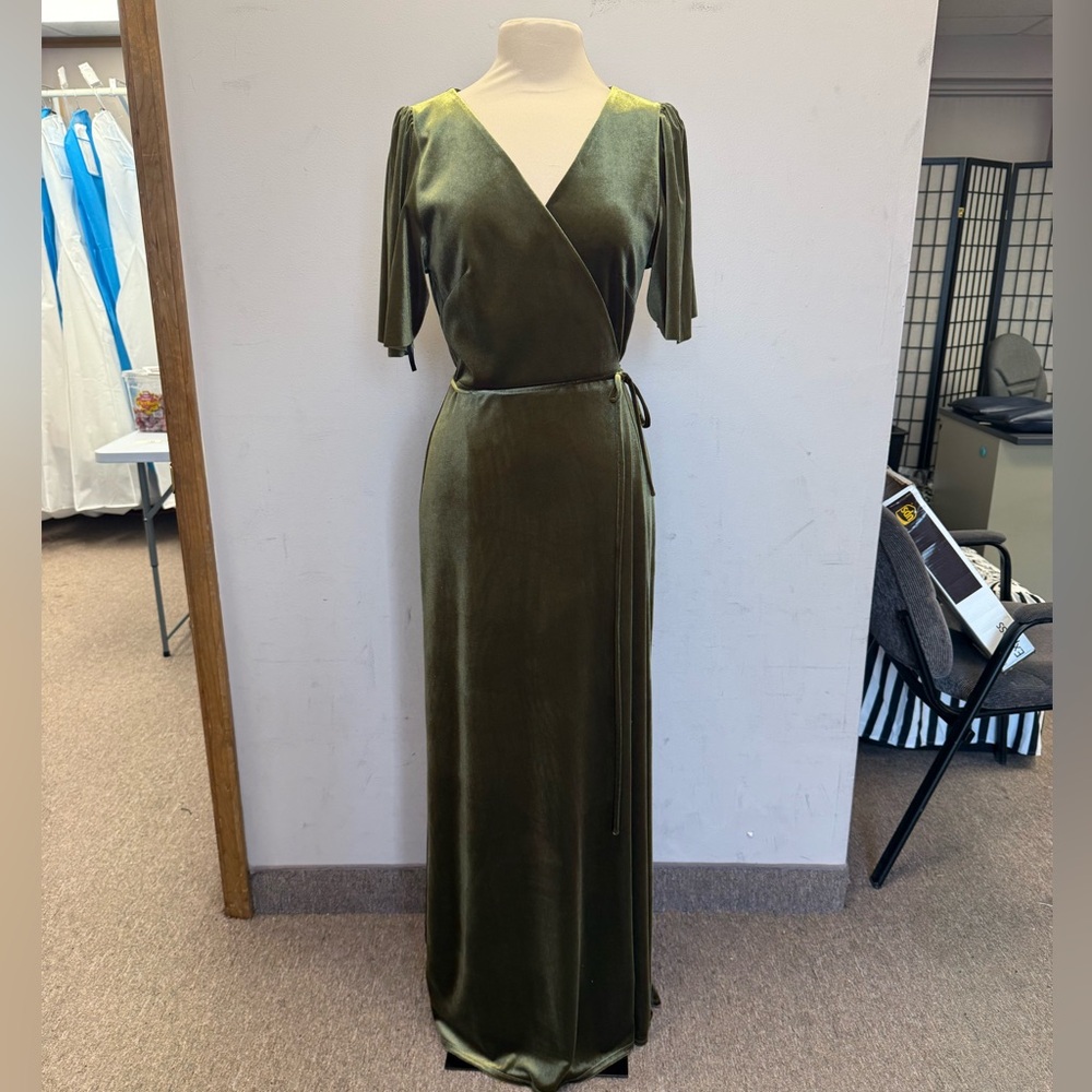 Elegant velvet Olive Green Wrap Dress
